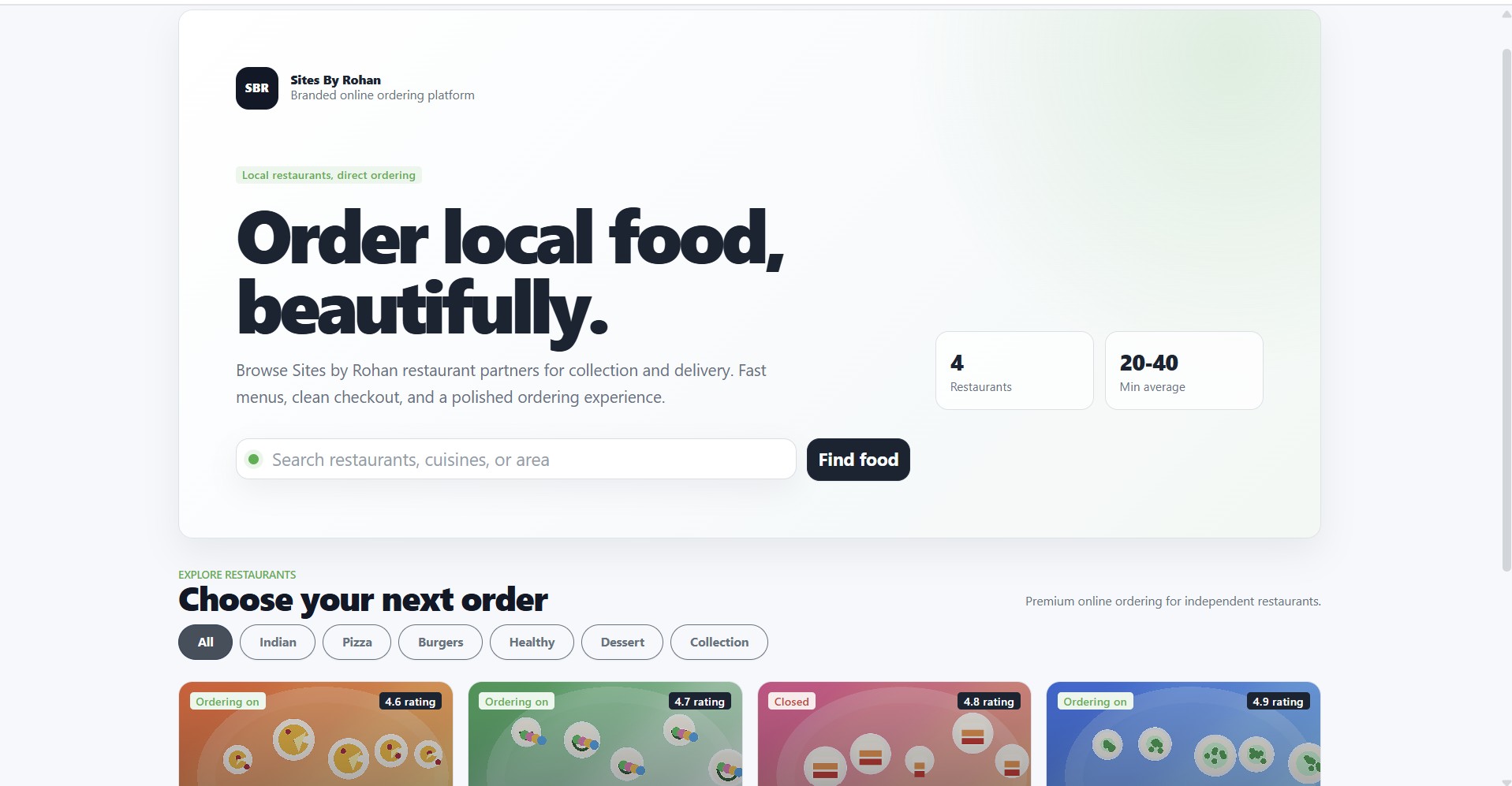 obline ordering website screenshot